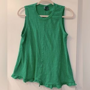 Anthropologie Left of Center Green Ruffle Hem Tank S